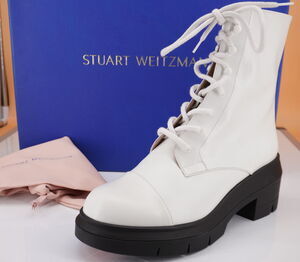 Stuart Weitzman Nisha White Military Ankle Boots Size 8.5 NEW $595 Granny Lace